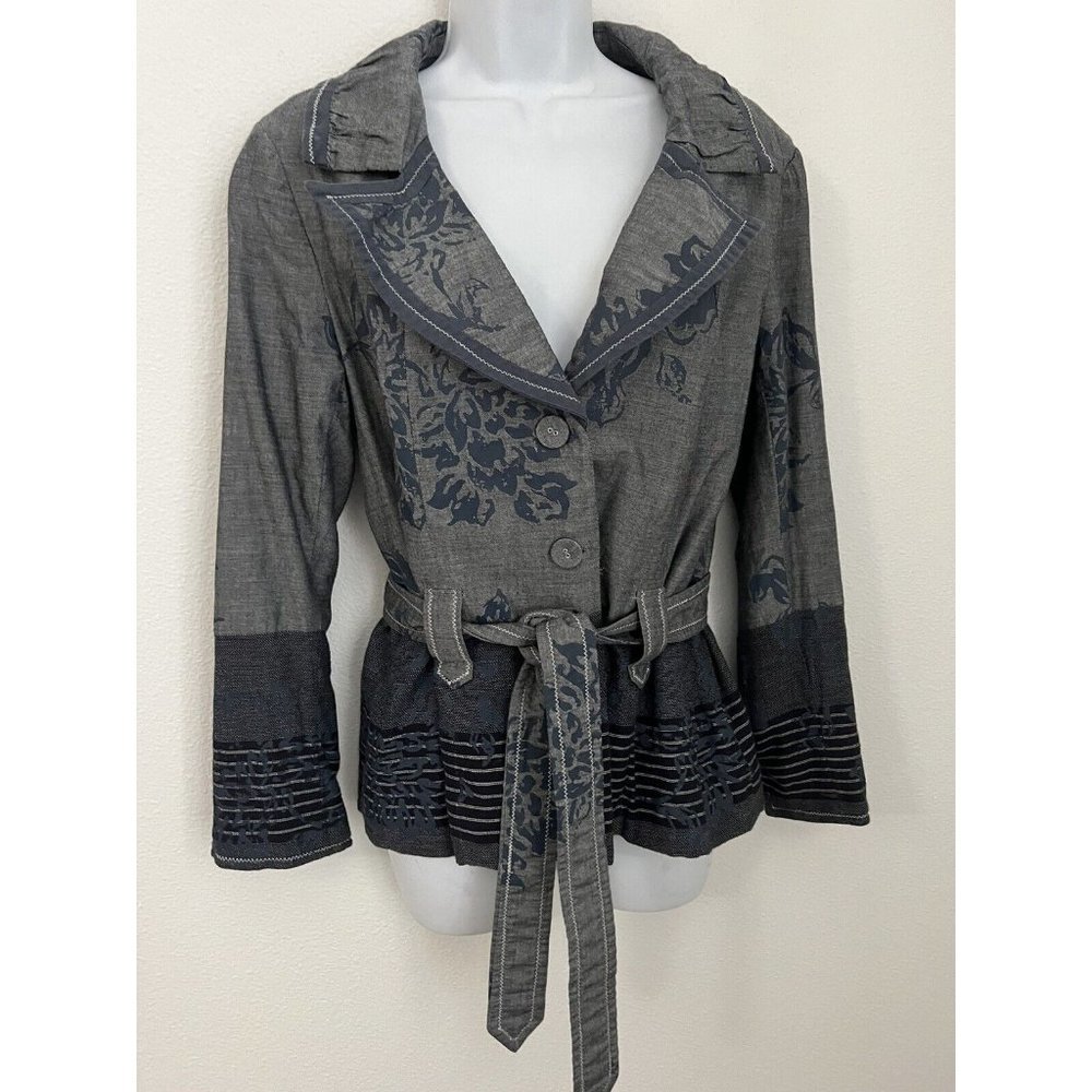 Coldwater Creek Classic Blazer Front Tie lightweight cotton size Petite 8 Blue